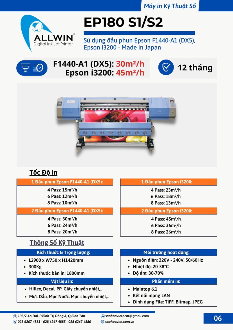 Máy in mực dầu/nước Allwin i3200 (khổ in 1m8)