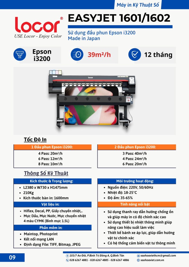 MÁY IN KỸ THUẬT SỐ LOCOR 1601/1602 (1M6) SỬ DỤNG ĐẦU PHUN EPSON I3200 CHUYÊN IN PP-DECAL-HIFLEX